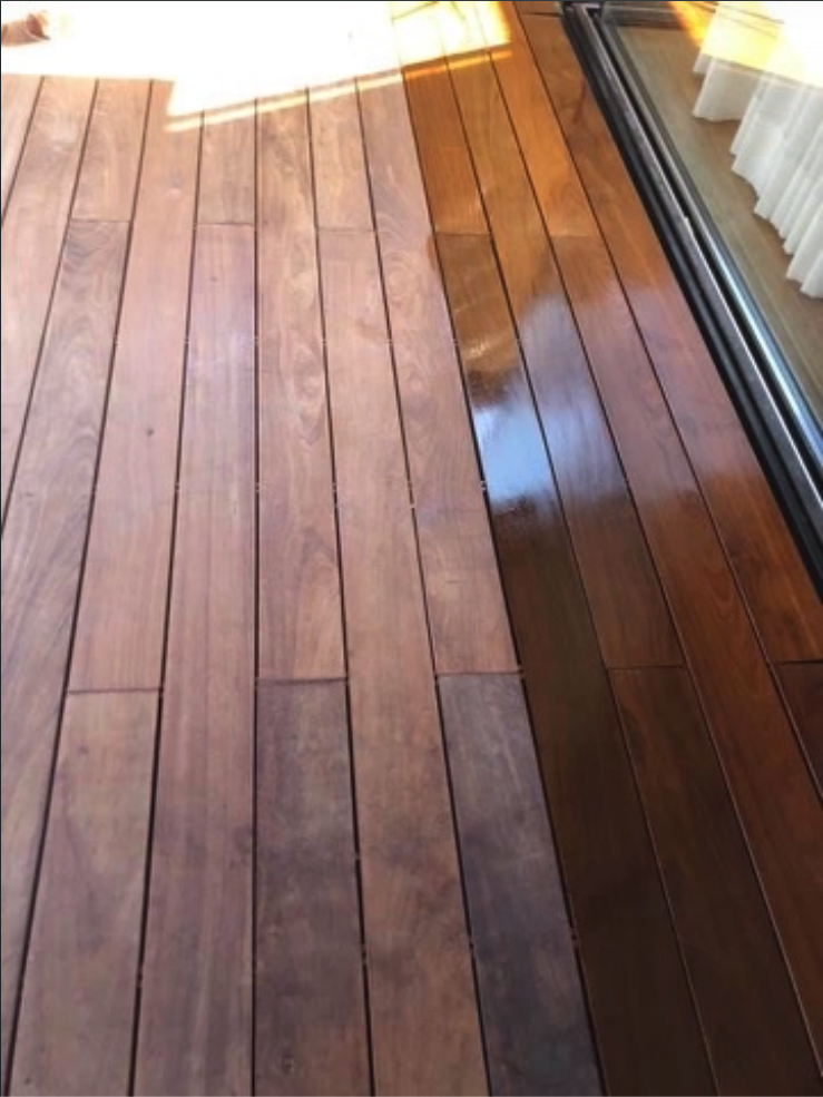 Close-up of custom stained wood decking boards