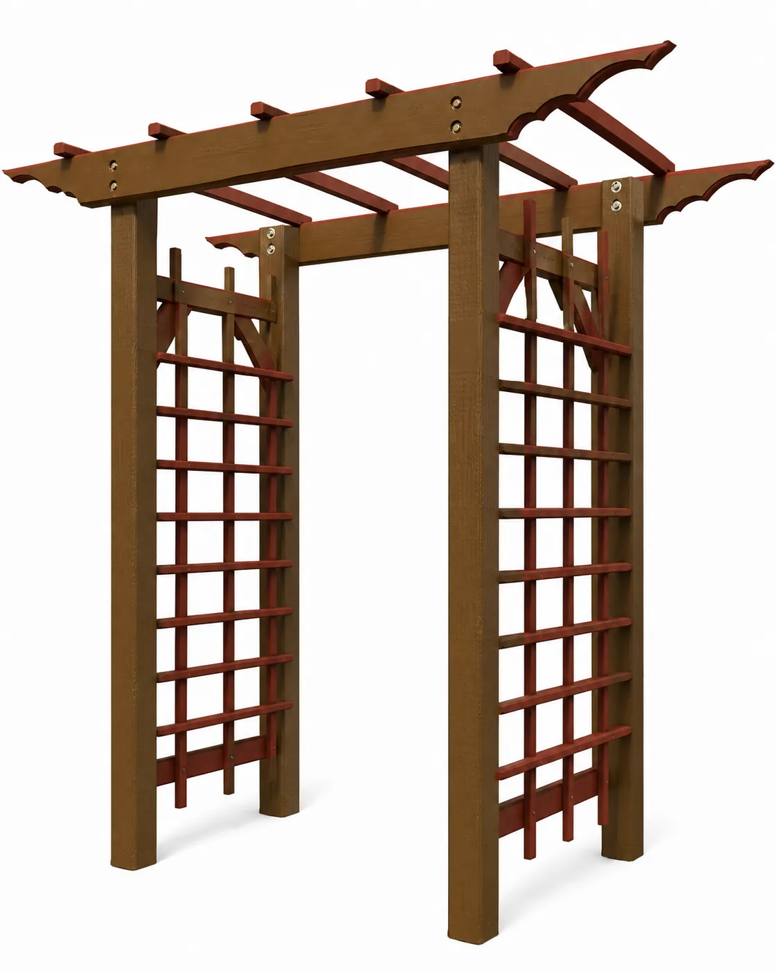 3D concept rendering of a cedar pergola arbor with lattice sides